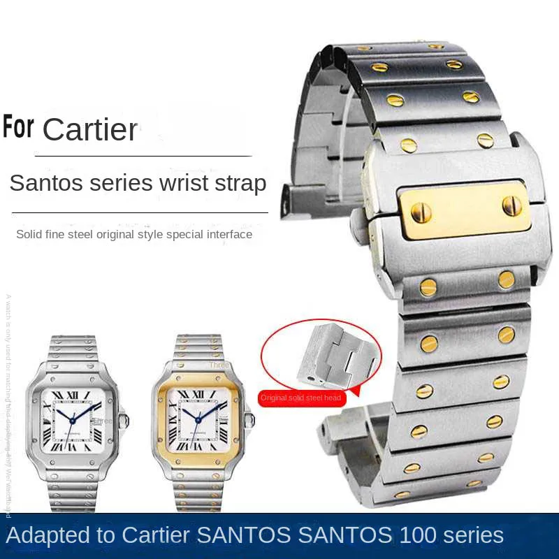 

23mm High quality For Cartier Santos 100 strap wristband bracelet stainless steel watchband butterfly buckle Watch accessories