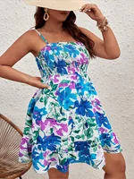 Plus Size Women Elegant Floral Print Dress Casual Vacation Beach Style Sleeveless Camisole Dresses
