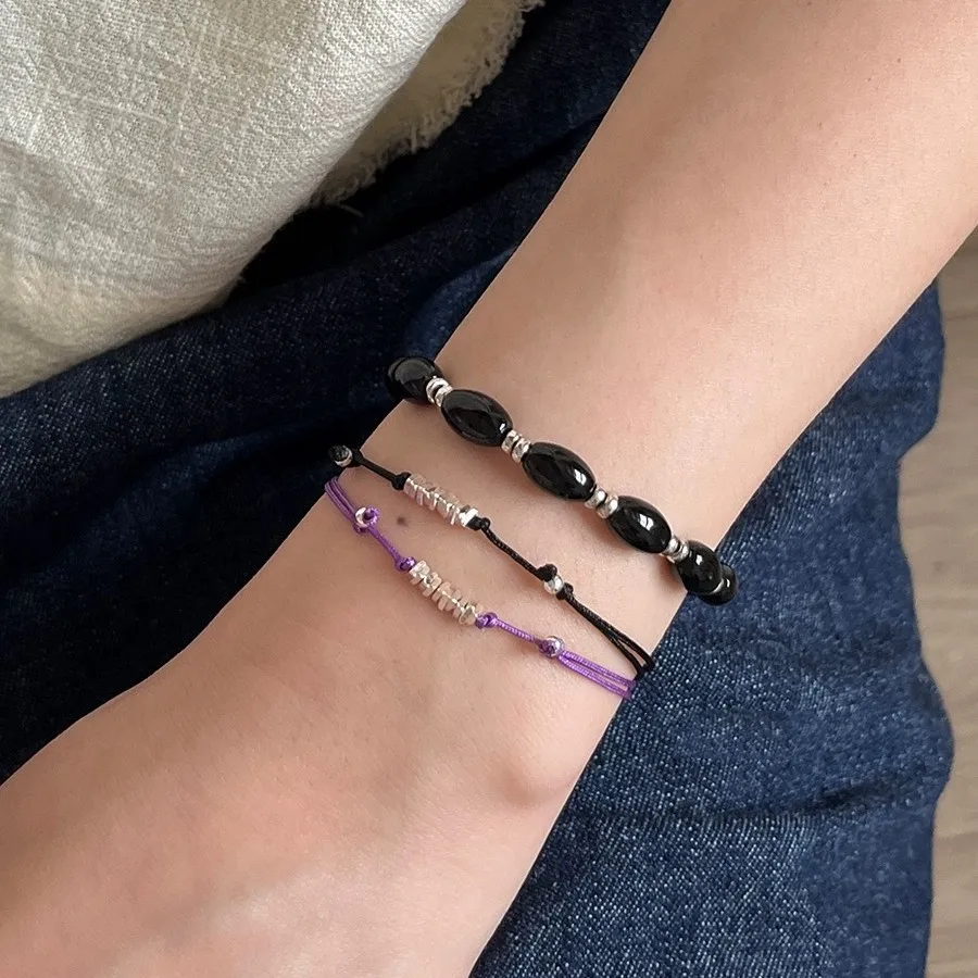 قابل للتعديل الفضة النقية الكورية نمط المنسوجة حبل سوار المألوف خمر الأسود والرمادي حبل سوار للرجال والنساء