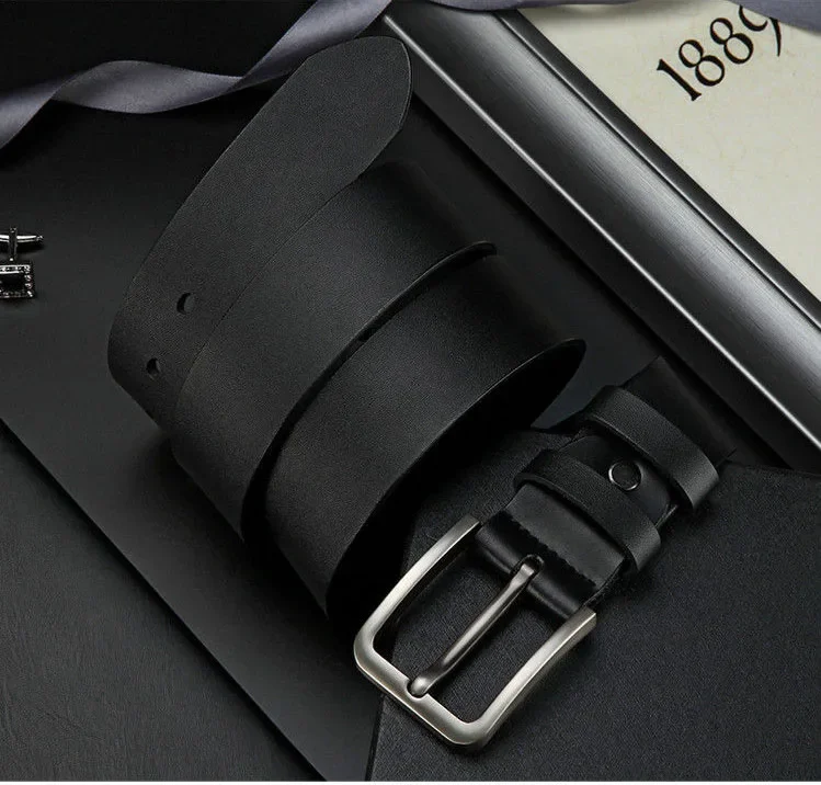 Mens Luxury PU Leather Belt - Alloy Square Pin Buckle Designer Jeans Accessory