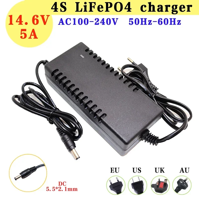 Зарядное устройство 12 В, 14,6 в, 5 А, 4S 12,8 В, 3 Ач, 14 Ач, 21 Ач, батарея LiFePO4, 14,4 В, зарядное устройство LiFePO4, вход для зарядки аккумуляторов 240-В переменного тока, стабильная безопасность