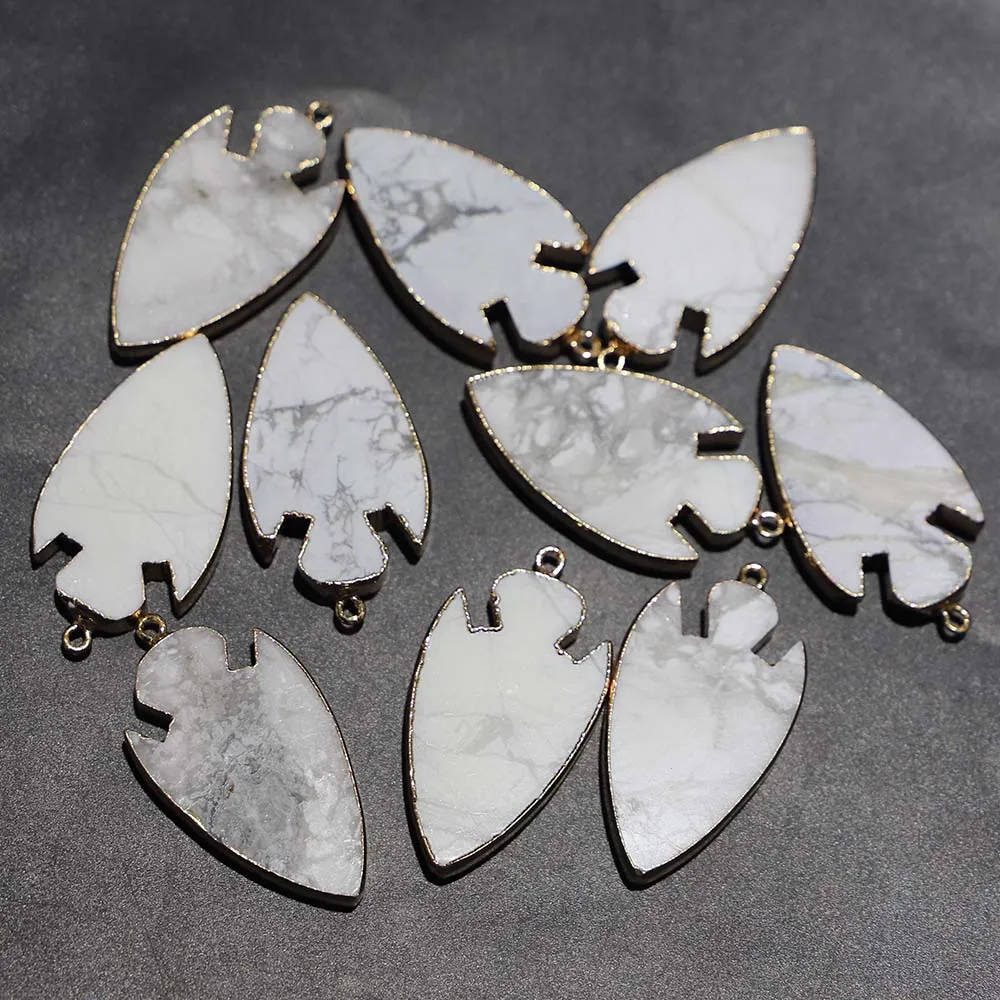 Natural Stone White Turquoise Arrow Pendant Gold Plated Eedge Ruggedly Necklace Fashion Charm Jewelry Accessories Wholesale 6Pcs