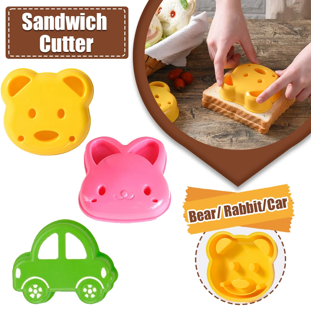Sandwich Mould Bear Mini Cartoon Cute Bear Rabbit Car Sandwich Sealer Kids Bento Lunch Mold Cookie Cutter Baking Pastry Tools