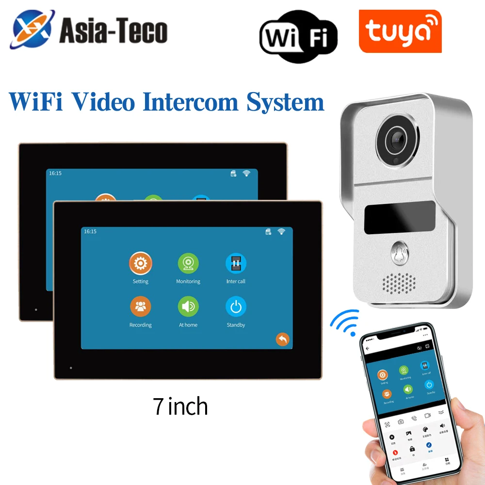 1080P 7 Inch WiFi Video Intercom TUYA Smart Home APP Video Door Phone RFID Access Control System for Villa Apartment