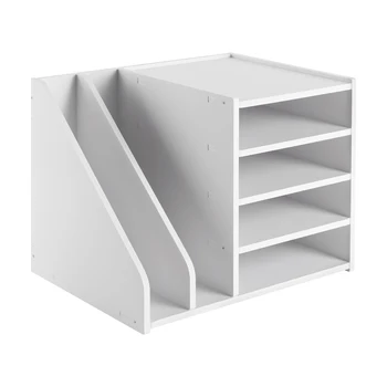 File Holder Organizer, 4+2 Tier PVC Desktop File Organizer, White Modern Paper Document Sorter for Office Home School 1
