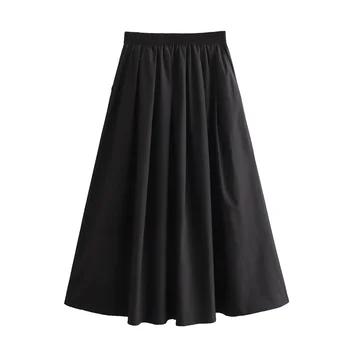 Taop&Za 2024 Women's temperament versatile loose and casual solid color high waisted skirt, medium length A-line skirt