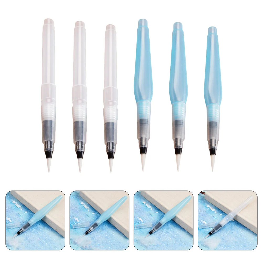 6 Pcs Writing Brush Water Coloring Pens Portable Kids Student Paintbrushes Storage