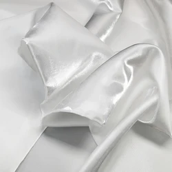 Glossy Metallic Liquid Luxury Satin Fabric in Pink, Green, and Blue for Dress and Suit Design (White)