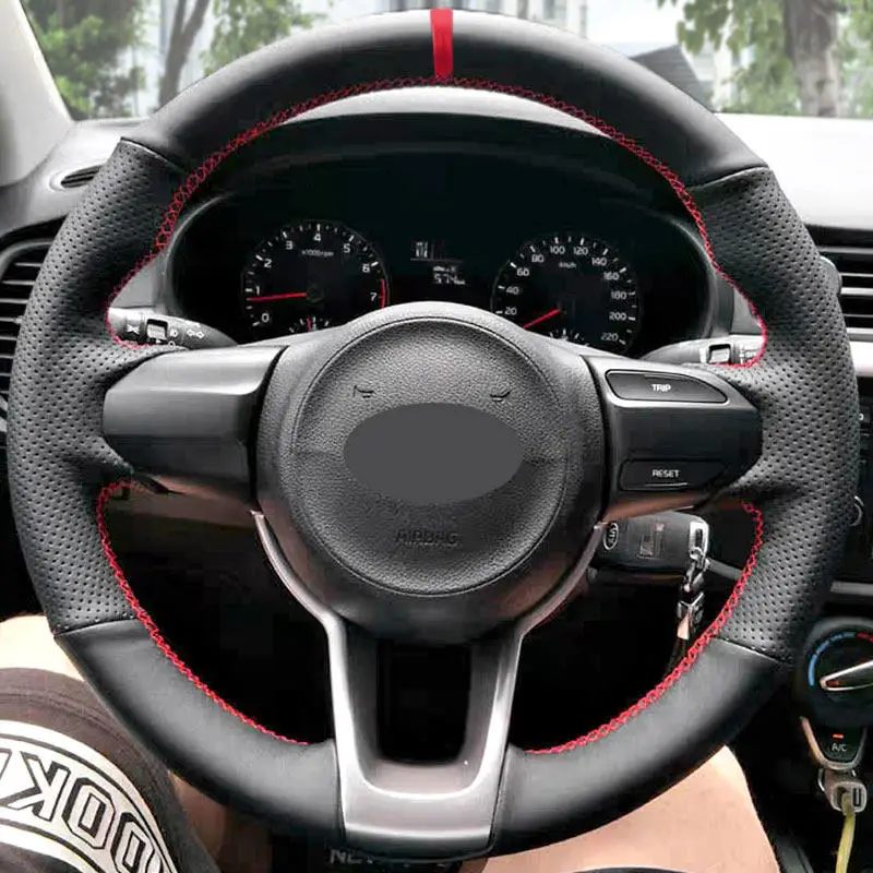 

For Kia Rio 2017 2018 2019 Rio5 2019 K2 2016 Picanto Morning 2017 Car Steering Wheel Cover Perforated Leather Trim Accessories