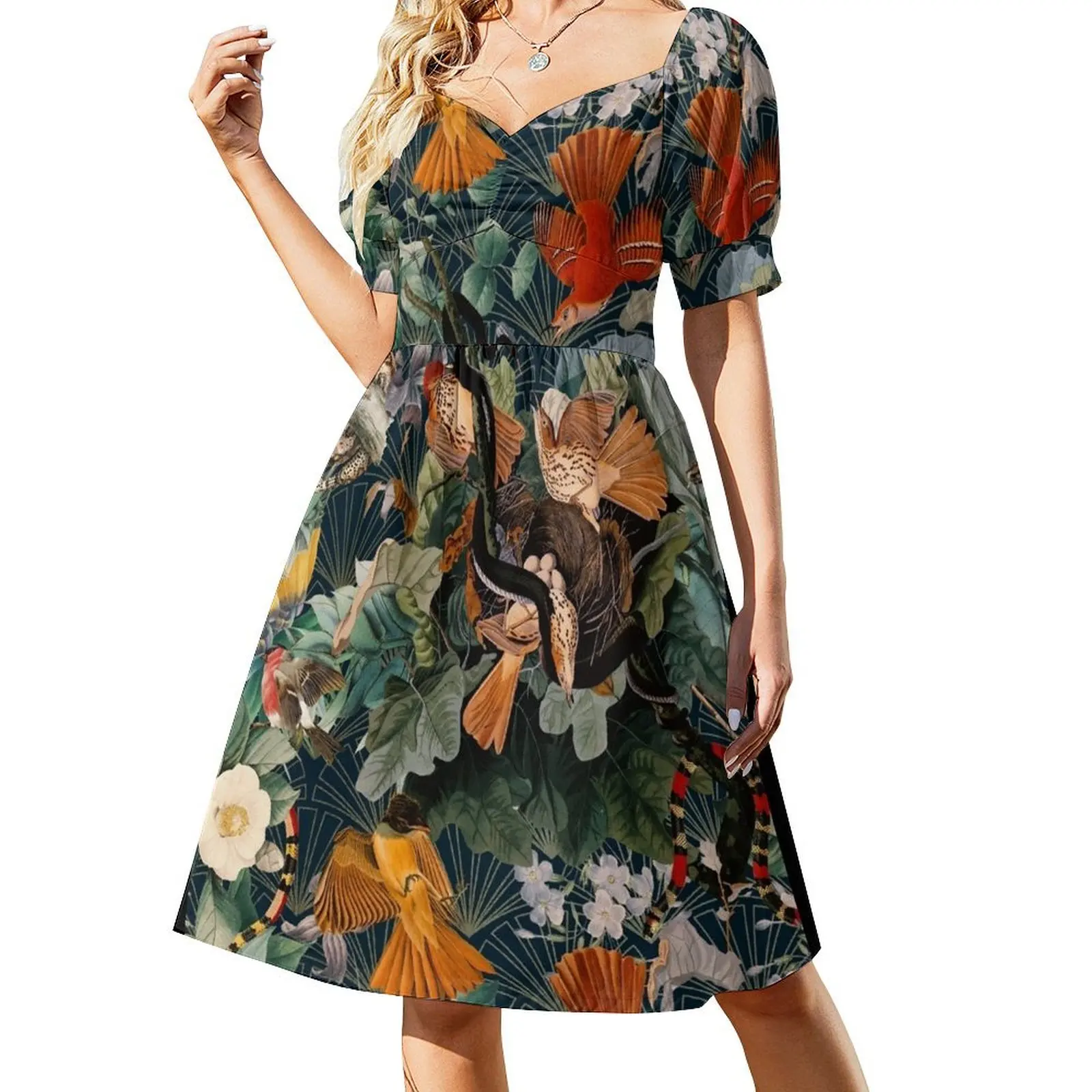 thumbnail image 1 of Vestido de manga corta con estampado de serpientes y serpientes, vestidos de lujo, vestido de estilo coreano, ropa de fiesta, vestido para mujer, 1 of 7