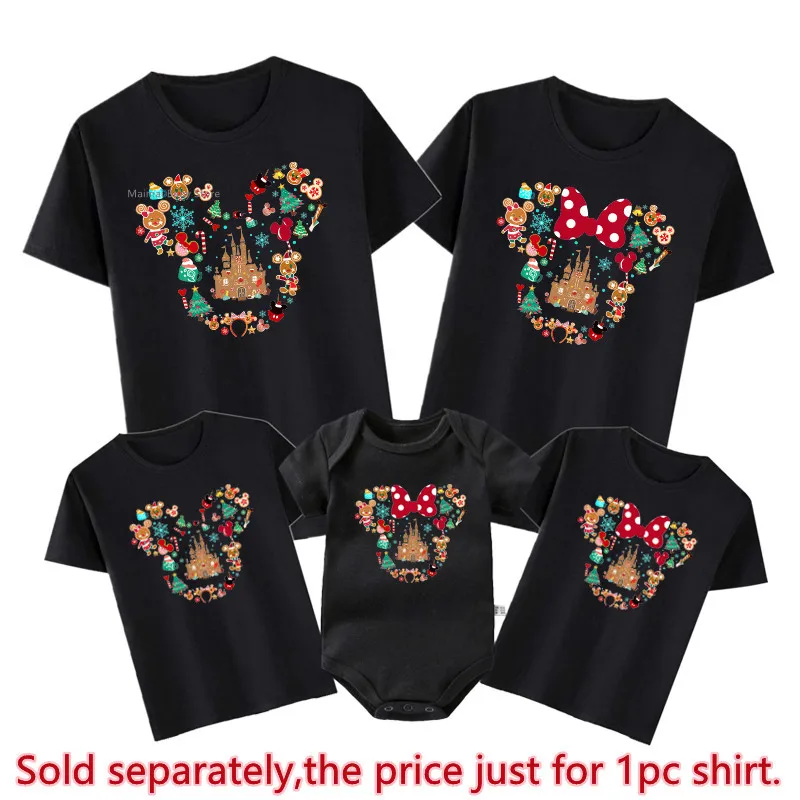 New Gingerbread Mickey Minnie Print Family Matching Christmas Shirts Funny Family Look Disneyland Xmas Trip Tops Tees Outfits 3