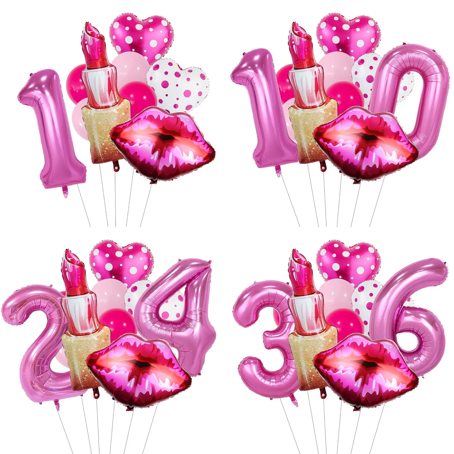 Lippenstift-Nummer, gepunktetes Herz, Aluminiumfolie, Ballon, 81,3 cm, rosarote Zahl, geeignet für Geburtstagsfeier, Jubiläumsdekoration