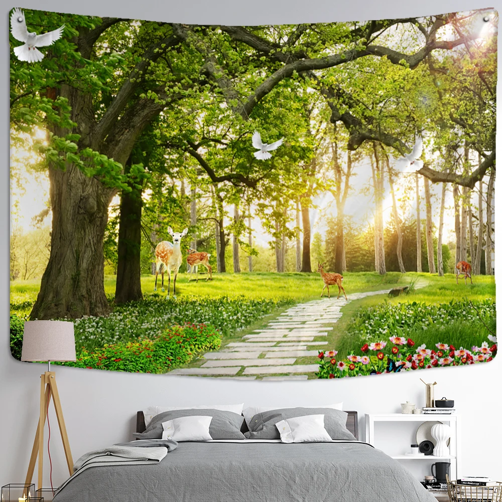 

Bamboo forest and pigeon tapestry wall hanging Bohemian minimalist art plant landscape aesthetic room decoration