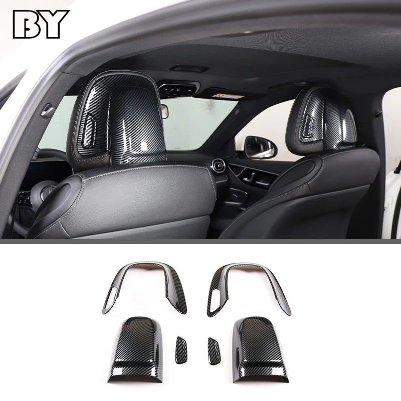 

For Mercedes-Benz C-Class W206 2022 Car Accessories ABS Carbon Fiber Seat Headrest Button Adjusting Switch Cover Trim Panel