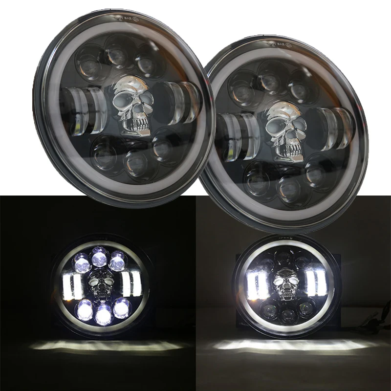 

Led Car Headlight Skull 7 Inch 180W 12V Halo Angle Eyes Led DRL H4 Hi/Lo Beam For Car Motorcycle Jeep Wrangler Off Road Headlamp