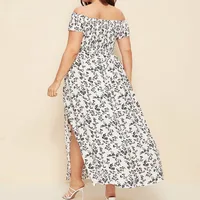 Summer Women's Boho Floral Print Off Shoulder Split Long A Line Dresses XXXL 4XL - Image 4