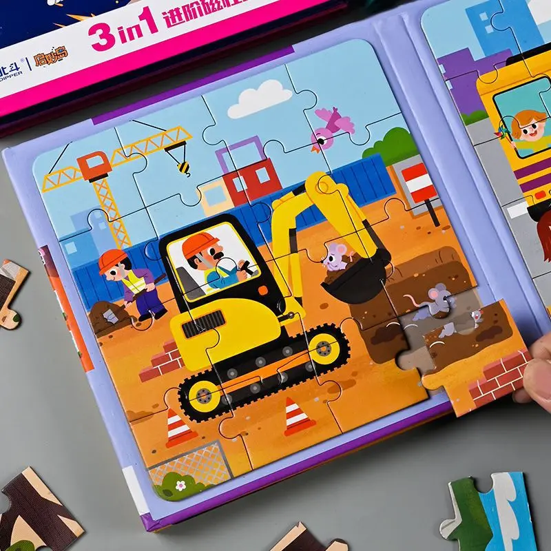 Puzzle Magnetici Per Bambini 3+ Anni, Tema Veicoli (pompieri, Polizia, Aereo), Libro Magnetico 3 In 1, 12-16-20 Pezzi, Gioco Educativo Da Viaggio