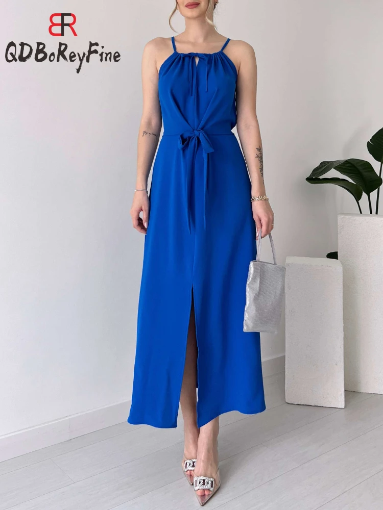 

Women's Summer Dress 2024 New in Sleeveless Lace-Up Elegant Party Dresses Slit Maxi Black Vacation Beach Long Dresses for Women