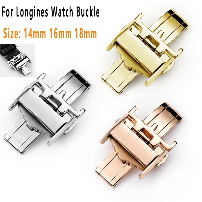 Rose Gold Stainless Steel Butterfly Buckle Double Button Watch Strap Clasp