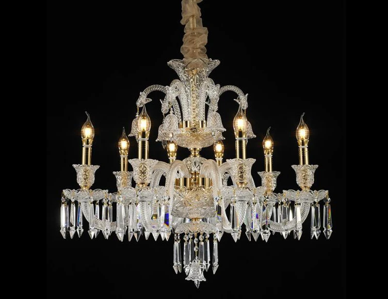 

MEEROSEE Large Glass Chandelier Light Crystal Luxury Hanging Lamparas Lustre Lighting Fixture Villa Foyer Living Room
