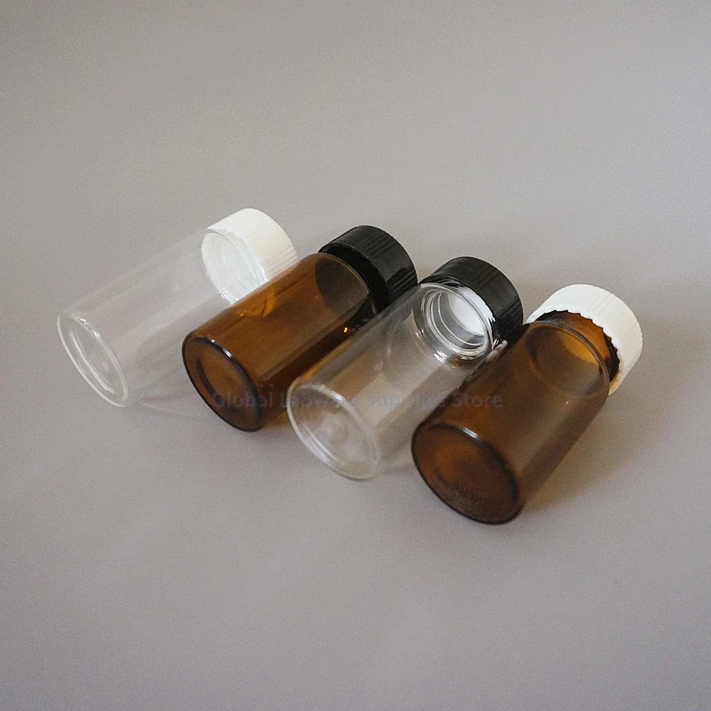 20pcs/pack 20ml (Clear/ Brown) Glass Seal Bottle Reagent Sample Vials with Plastic Lid Screw Cap