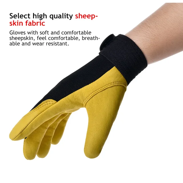 Cowhide Leather Work Gloves Safety Protection Labour Garden Motorcycle Sports Driver Workers Work Welding Wear-resistant Gloves 3