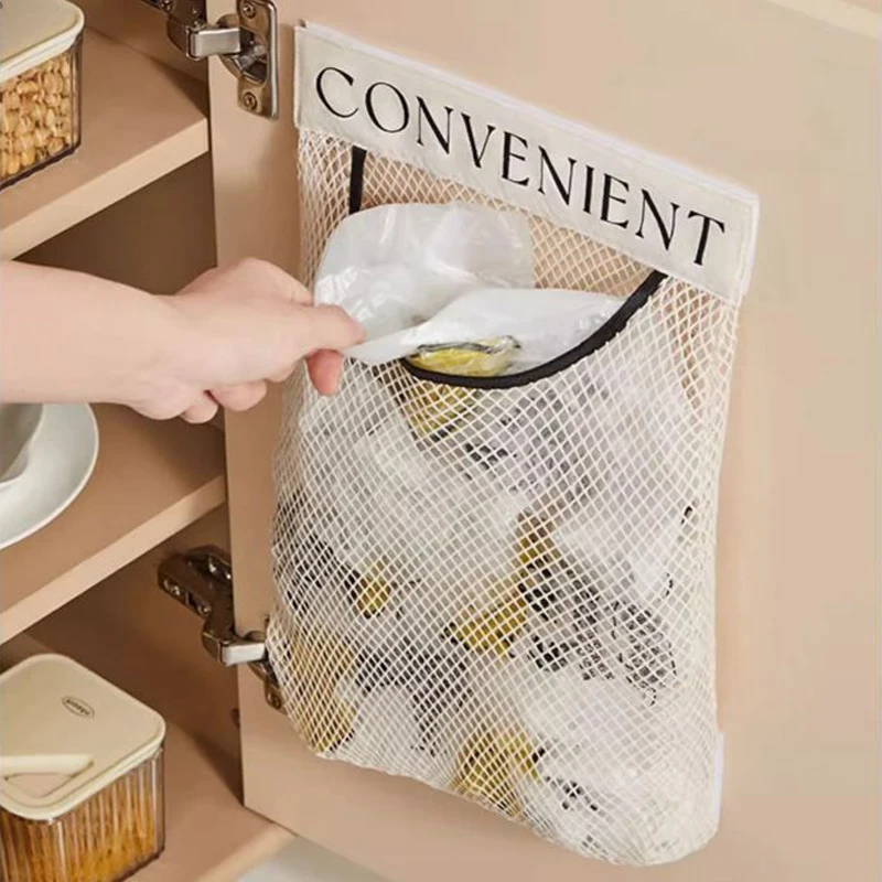 1/4pc Wall Hanging Storage Mesh Bags Kitchen Garbage Bag Shopping Bag Dispenser Sundries Bag Packaging Plastic Bag Organizer Bag 2