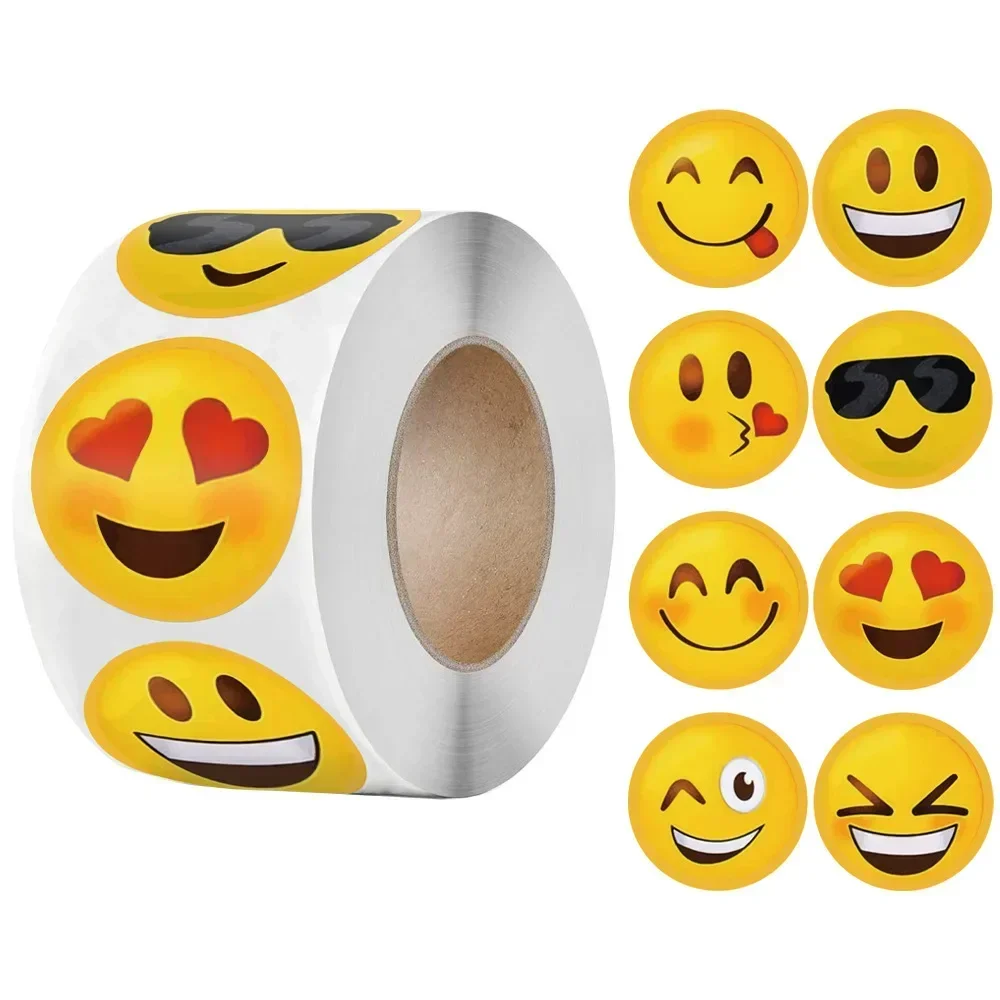 Anime Stickers 500Pcs/Roll Cartoon Funny Smile Face Expression Reward Stickers 8 Designs 2.5cm/1.0in Round for PC Pad Fridge Gift Diy Decor