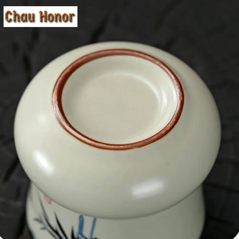 460ml Ancient Hand-painted Bamboo Jianshui Handmade Ru Kiln Tea Wash Writing-brush Washer Household Chaxi Teaware Ornaments