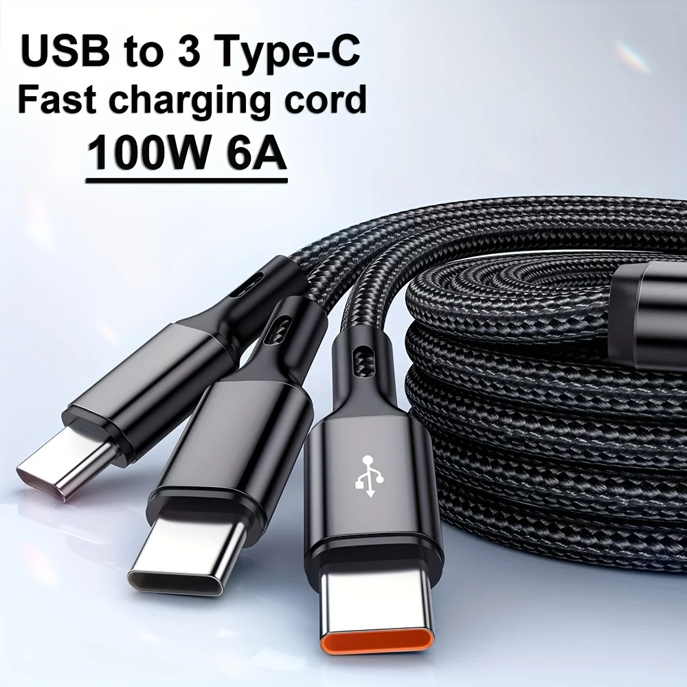 3-in-1 High-Power USB-C Fast Charging and Data Transfer Cable