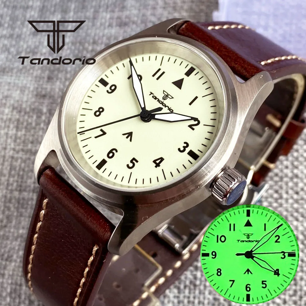 Tandorio 36mm Pilot Creamy Dial Full Green Luminous NH35 200m Dive Automatic Watch for Men Ladies Sapphire Glass Butterfly Clasp