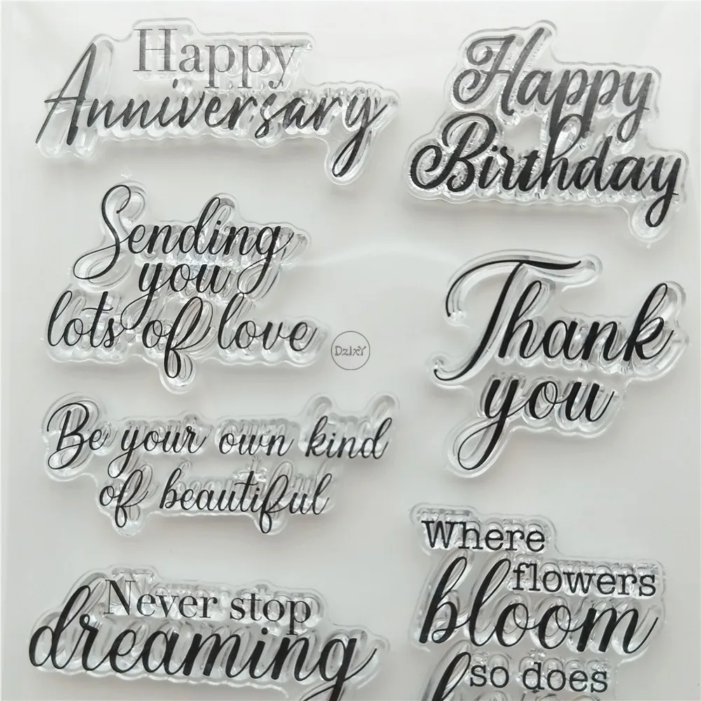 DzIxY Words Happy Birthday Clear Stamps for Card Making Scrapbook Crafts Supplies Silicone Seals Ink Pad Transparent Stencils clear stamps clear rubber stamps