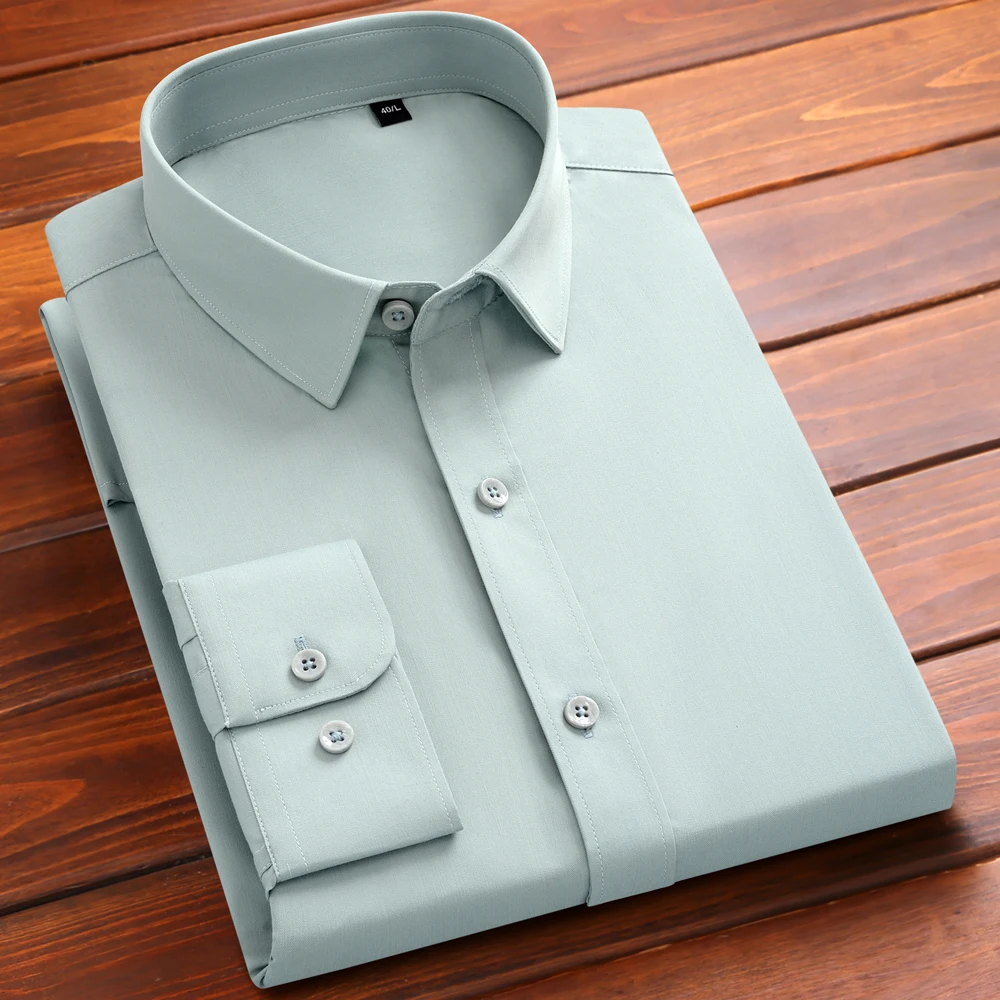 MensSlightStrechWrinkleResistantSolidDressShirtsWithoutPocket