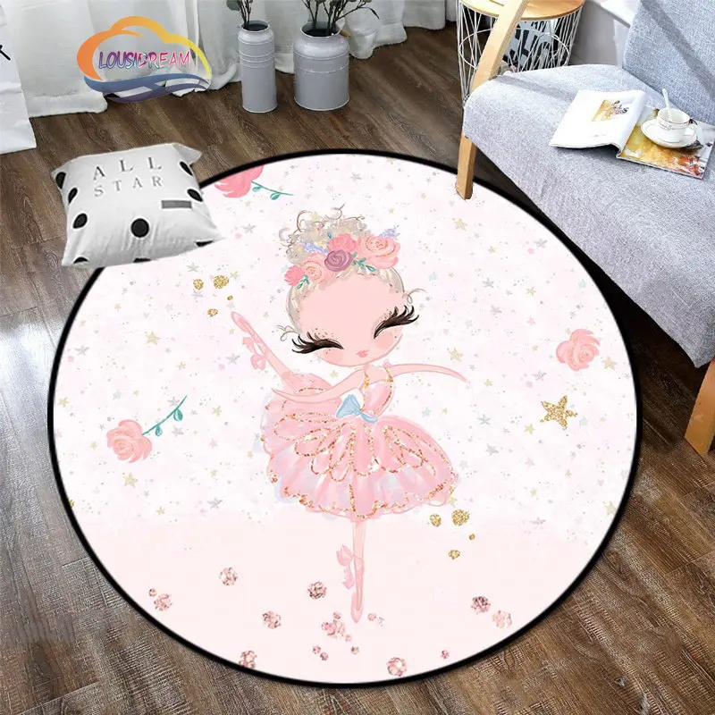 

Cute Cartoon Ballerina Girl Circular Carpet Ballet Dancer Pink Rug Children's room bedroom decorate round mat children's carpet