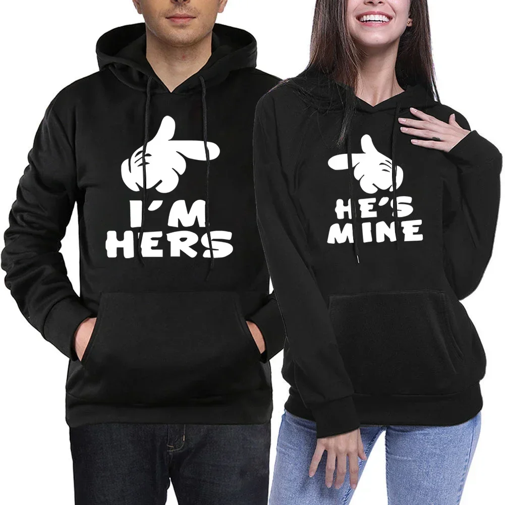 

2024 Spring Autumn I'm Hers or He's Mine Printed Lover Hoodies Couple Hooded Sweatshirt Tops Fashion Harajuku Tops Streetwear