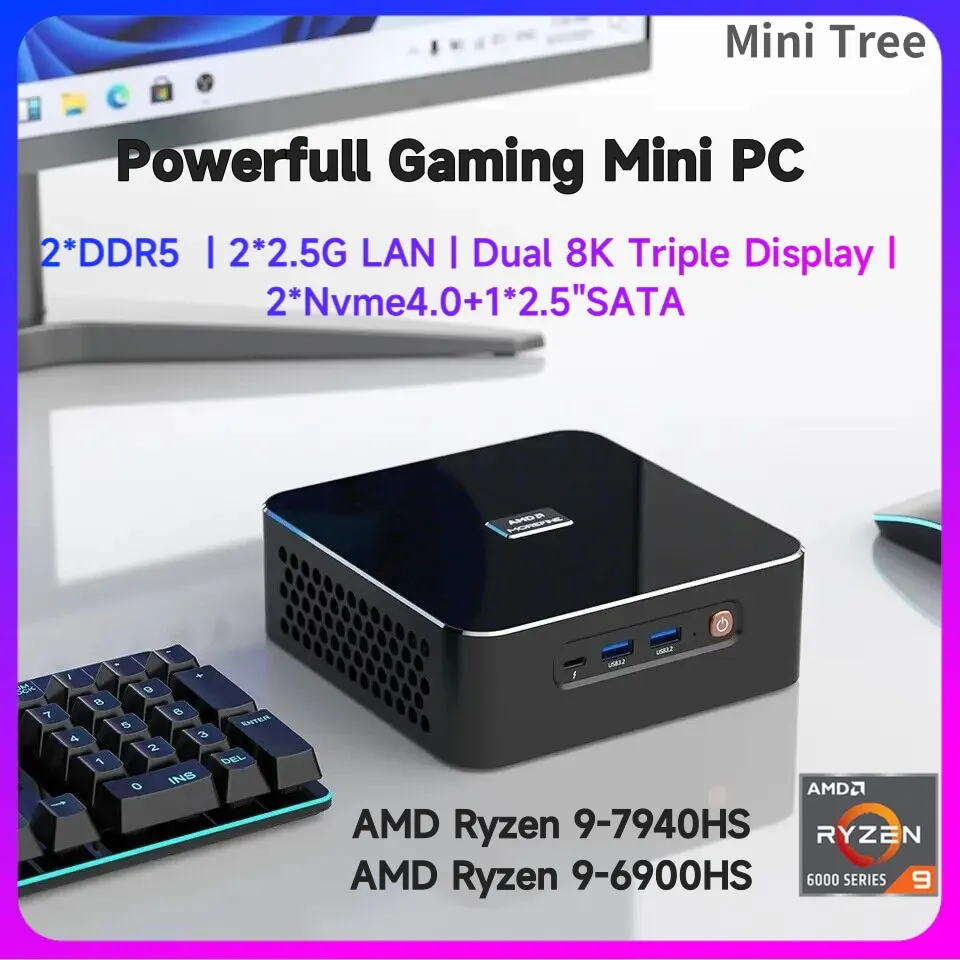 Win11 AMD Ryzen 9 Mini Gaming PC 6900HX R7 6800H DDR5 M.2 PCIE4.0 SSD Gamer  Desktop Computer 2.5G LAN HD DP Type-C Wifi6 BT5.2