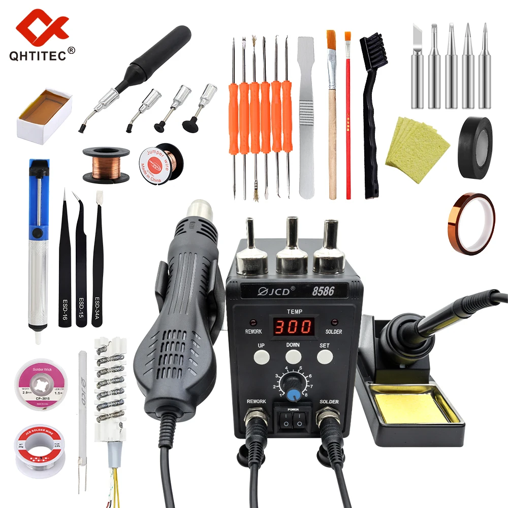 JCD 2 in 1 Soldering Station  Digital Display SMD Rework Hot Air Gun Solder Iron 220V ESD Welding Desoldering Repair Tools 8586