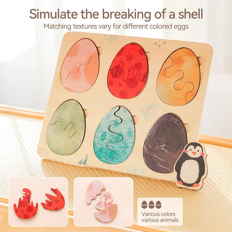Baby Toys Montessori Wooden Puzzles Kids Cartoon Egg Shape Toys Hand Grab Board Animals Cognition Learning Educational Toys Gift 5