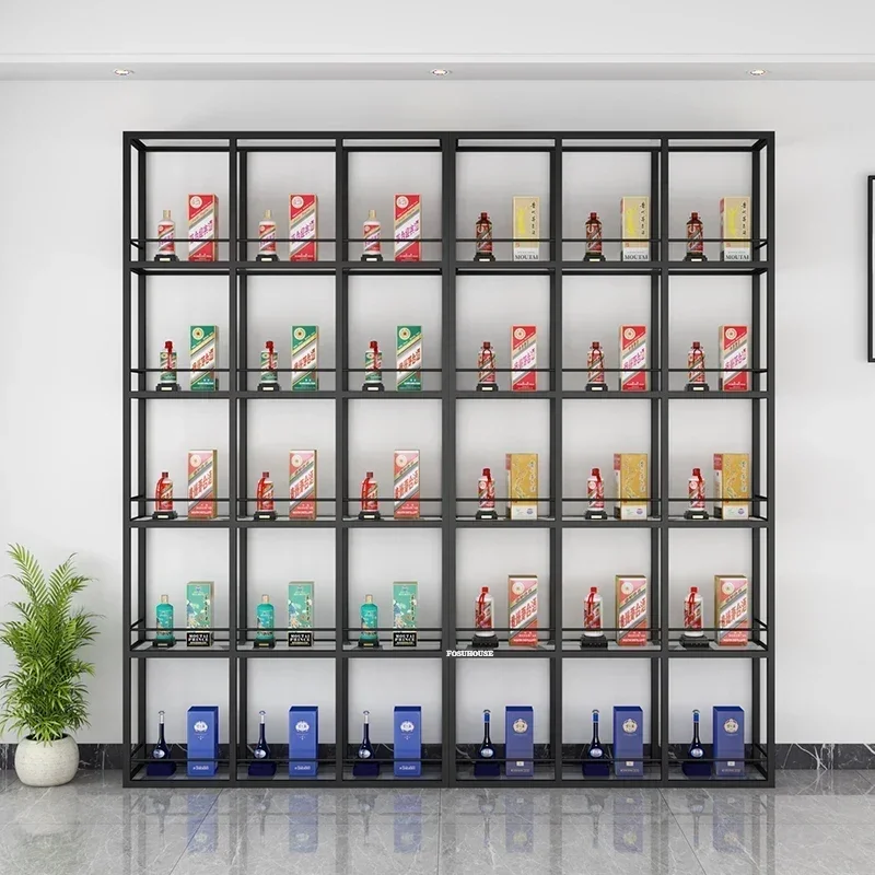 Modern Luxury Floor Showcase Golden Iron Wine Cabinet Glass Wine Display Cabinets with LED Light Bar Furniture Rack
