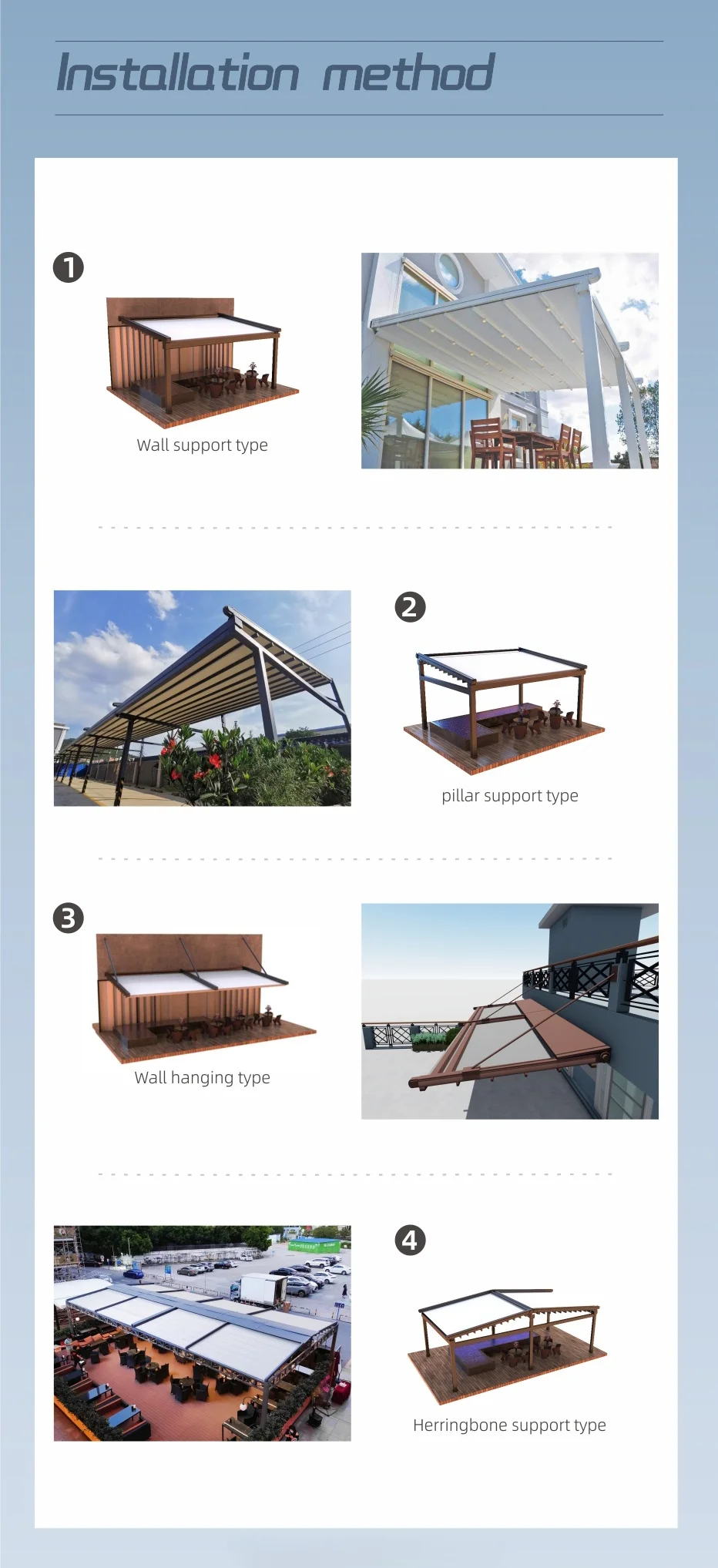 Operable Garden Aluminum Pergola Cover Gazebo Retractable Roof Awning Waterproof Design