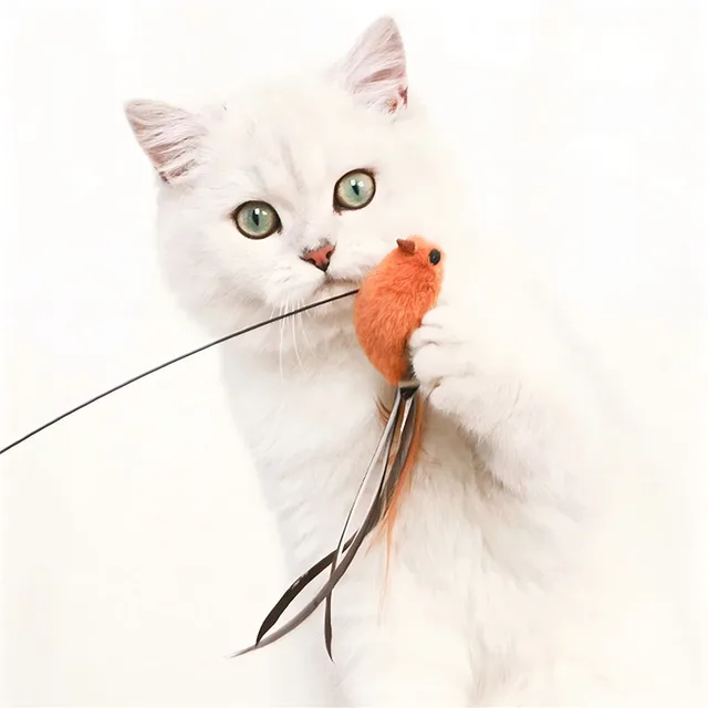 Cat Toys Simulated Bird  Feather Cat Teasing Stick Epoxy Sucker Steel Wire Long Rod  Cat Self Hi No Harmful Ingredients 5