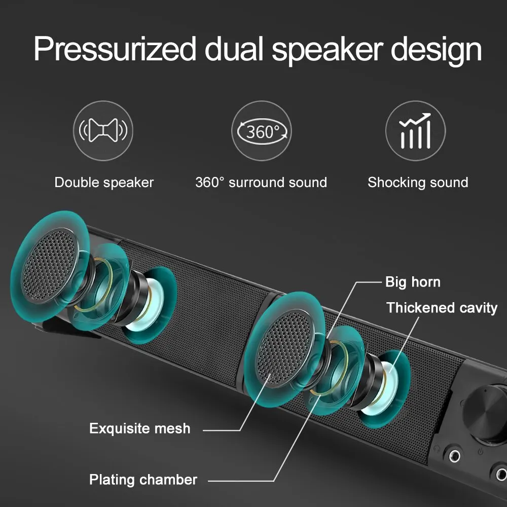 Computer Speakers REDRAGON Orpheus GS550 Aux 3.5mm Stereo Surround Music Smart Speakers Column Sound Bar Computer PC Home Notebook TV Loudspeakers