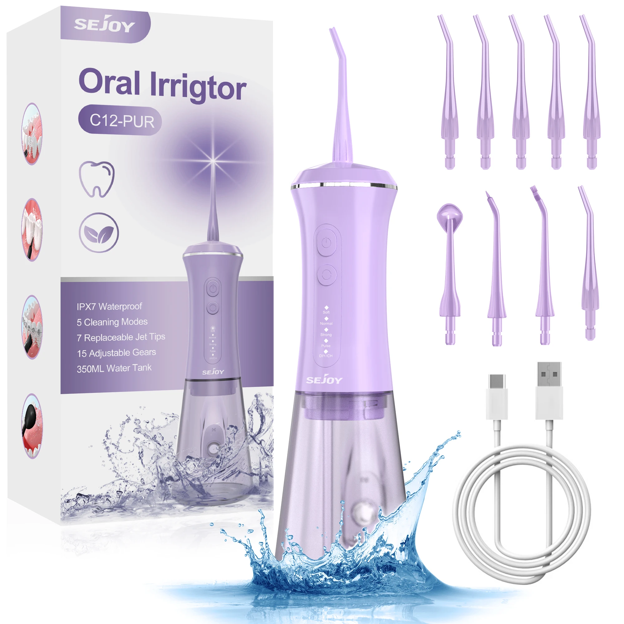 Water Dental Flosser Rechargeable Portable Cordless Oral Irrigator 350ML Irrigation Cleaner IPX7 Waterproof for Teeth Cleaning