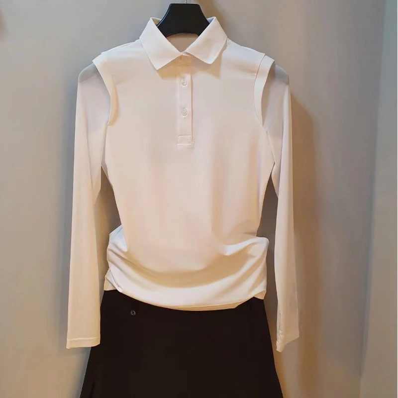 Women Golf Polo Shirt Summer Breathable UV Resistant Ice Silk Sleeve Top Outdoor Leisure Sports