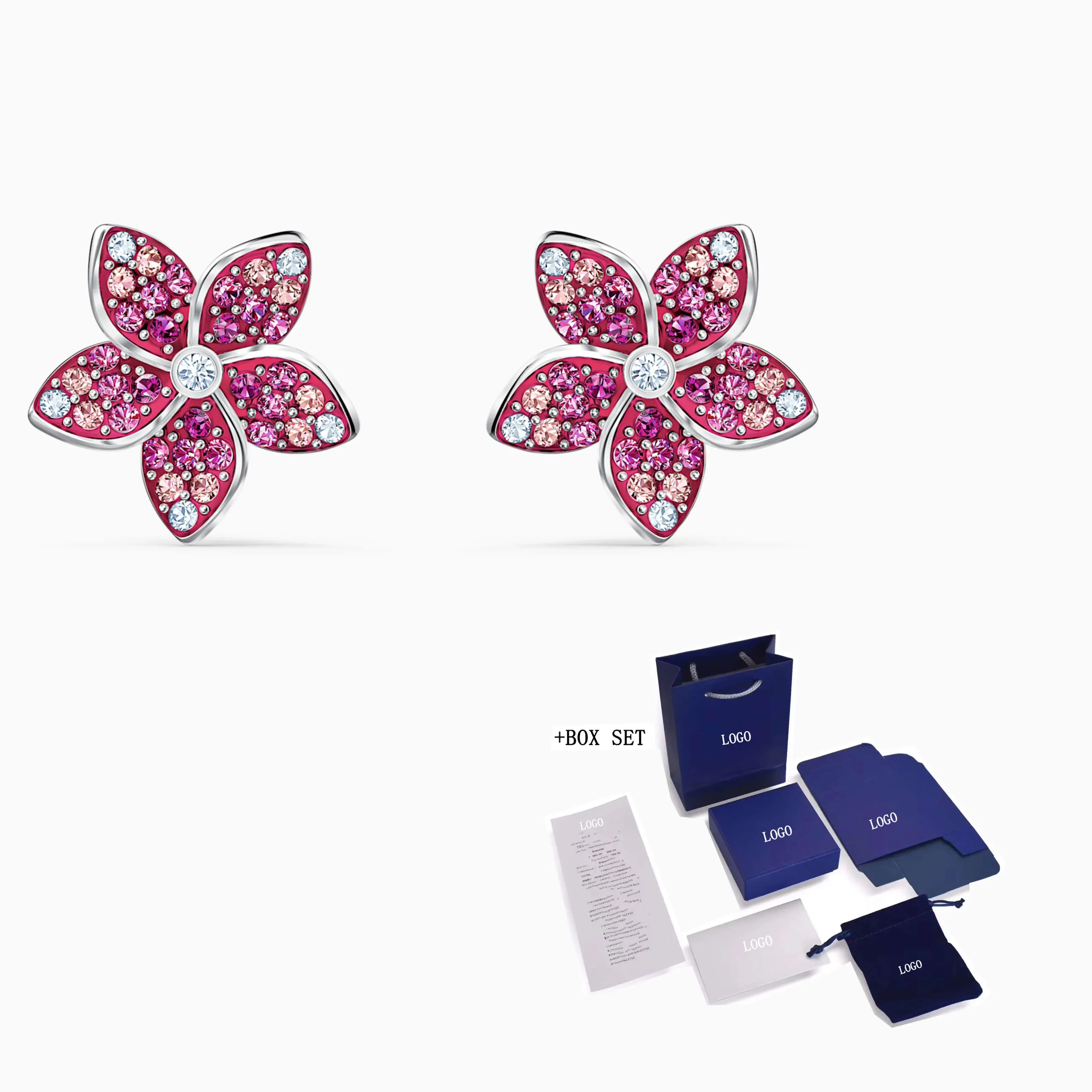 New Colorful Antique Earrings - Women Vintage Flower Style Fuchsia Zircon Dating Jewelry (D81)(2JW2)