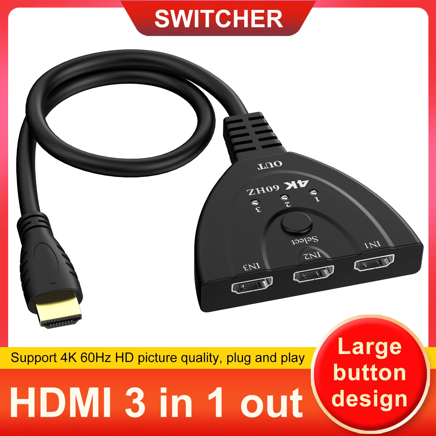 4k 60hz 3d mini 3 port hdmi-kompatibler v2.0 switcher 4k @ 30/2,0 p switch splitter 3 in 1 out port hub kabel für dvd hdtv xbox ps4