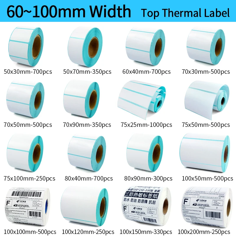 Thermal Barcode Sticker 40mm Core 1 Roll Width 60mm ~110mm Direct  Shipping Label for Zebra Godex Gprinter Xprinter thermal transfer barcode label for zebra compatible marker core 40mm width 20 110 mm ribbon required sticker