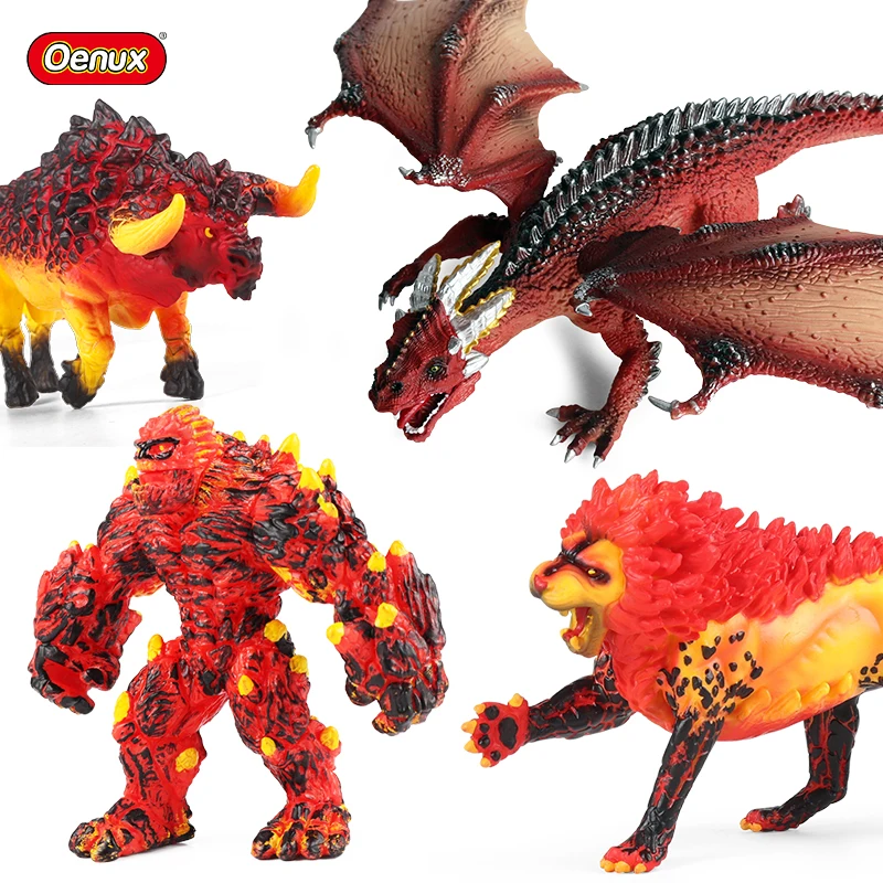 Oenux Savage Wild Model Simulazione Puppet Lion Bovini Ox Bos Gaurus Dragon Animals Action Figures Pvc Collection Toy Regalo Per Bambini