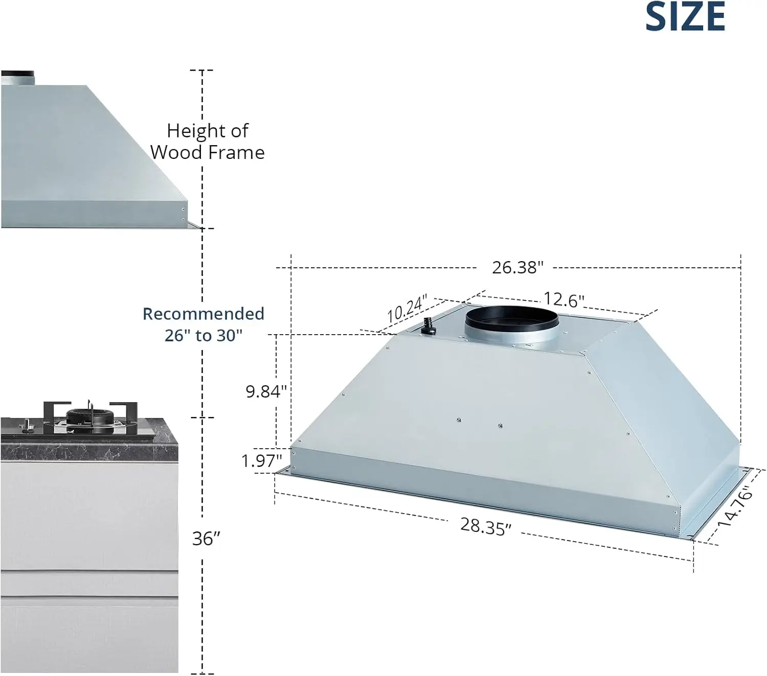 Range Hood, 30 inch Built in Kitchen Vent Hood with Stainless Steel Baffle filters Insert Stove Hood, 400 CFM Range Hood