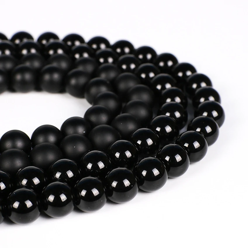 

Black Agate 4-12mm Natural Stone Smooth Frosted Round Loose Beads For Jewelry Making Necklace Bracelet DIY Spacer Accessories